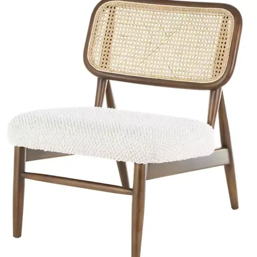 Kirklands Home Accent Chairs|Cream Boucle & Rounded Rattan Back Accent Chair White