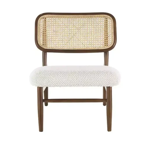Kirklands Home Accent Chairs|Cream Boucle & Rounded Rattan Back Accent Chair White