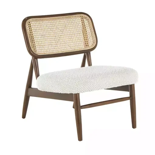 Kirklands Home Accent Chairs|Cream Boucle & Rounded Rattan Back Accent Chair White