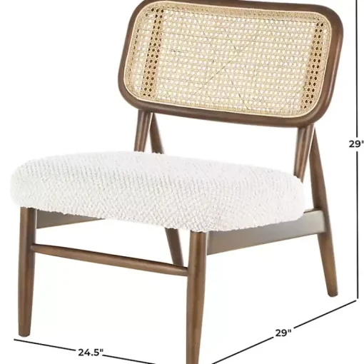 Kirklands Home Accent Chairs|Cream Boucle & Rounded Rattan Back Accent Chair White
