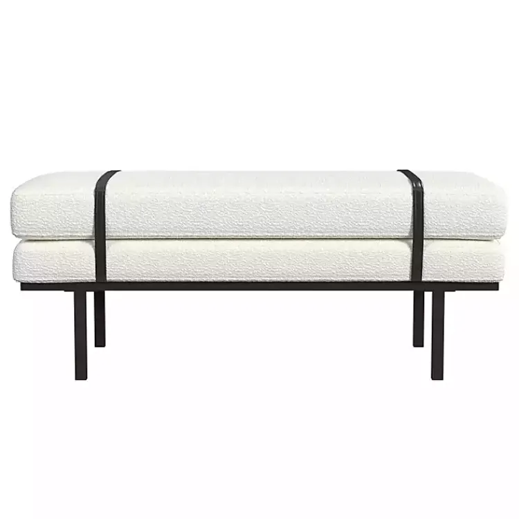 Kirklands Home Benches & Ottomans|Cream Boucle Black Faux Leather Bench White