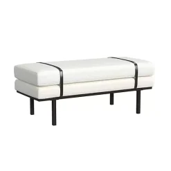 Kirklands Home Benches & Ottomans|Cream Boucle Black Faux Leather Bench White