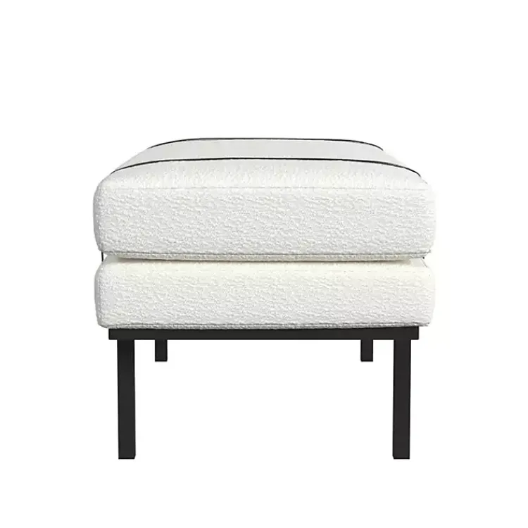Kirklands Home Benches & Ottomans|Cream Boucle Black Faux Leather Bench White