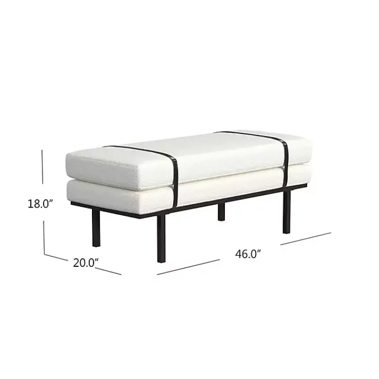 Kirklands Home Benches & Ottomans|Cream Boucle Black Faux Leather Bench White