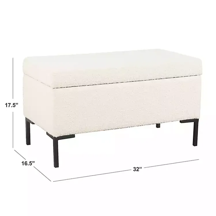 Kirklands Home Benches & Ottomans|Cream Boucle Black Metal Storage Bench Ivory