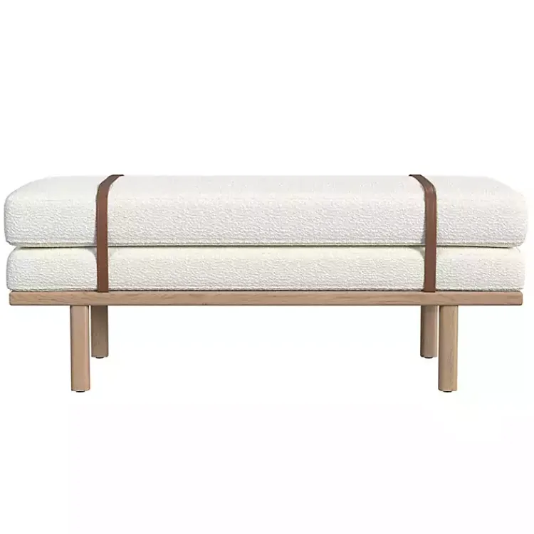 Kirklands Home Entryway Furniture|Cream Boucle Brown Faux Leather Bench White