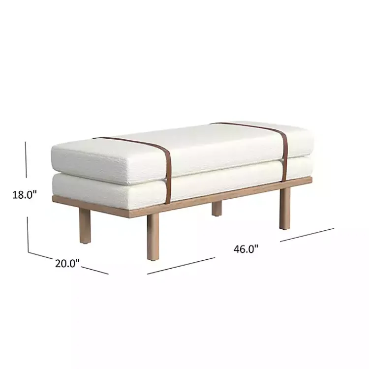 Kirklands Home Entryway Furniture|Cream Boucle Brown Faux Leather Bench White