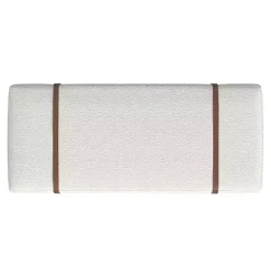 Kirklands Home Entryway Furniture|Cream Boucle Brown Faux Leather Bench White