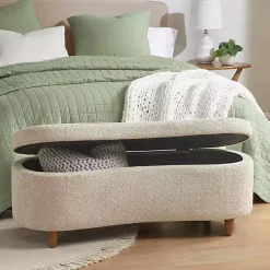 Kirklands Home Benches & Ottomans|Cream Boucle Flip-Top Storage Bench White