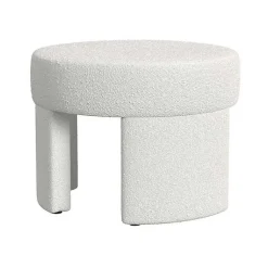 Kirklands Home Benches & Ottomans|Cream Boucle Round Upholstered Ottoman White
