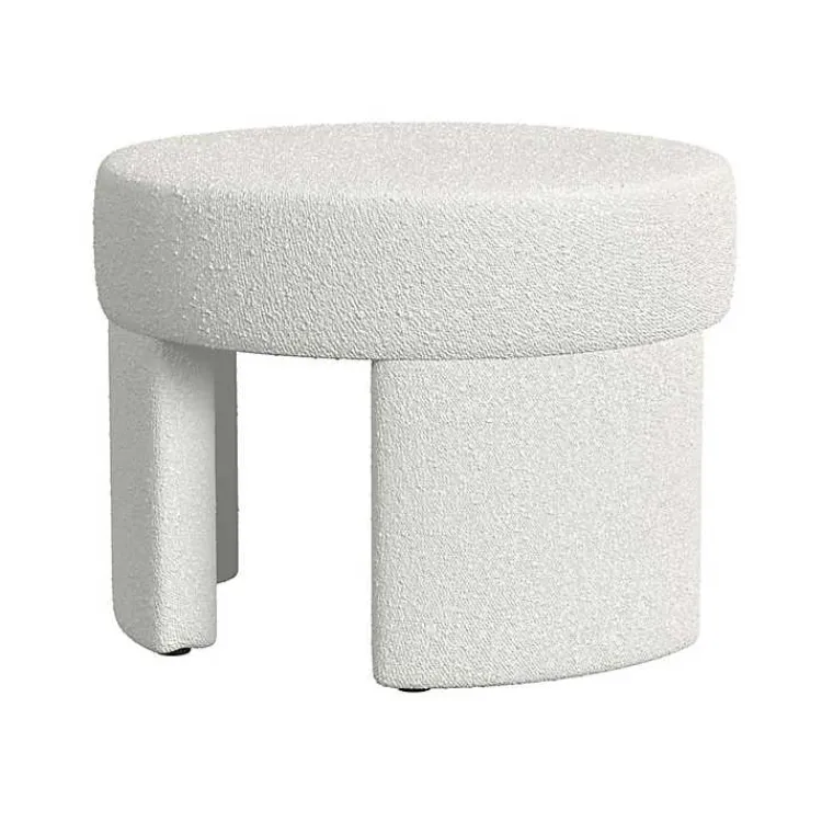 Kirklands Home Benches & Ottomans|Cream Boucle Round Upholstered Ottoman White