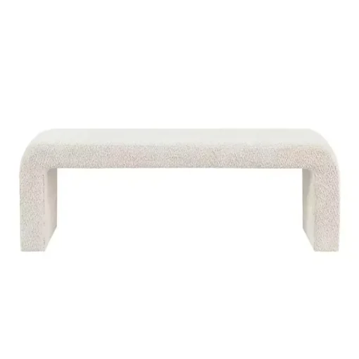 Kirklands Home Benches & Ottomans|Cream Boucle Waterfall Bench, 52 in. White