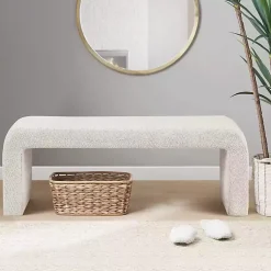 Kirklands Home Benches & Ottomans|Cream Boucle Waterfall Bench, 52 in. White