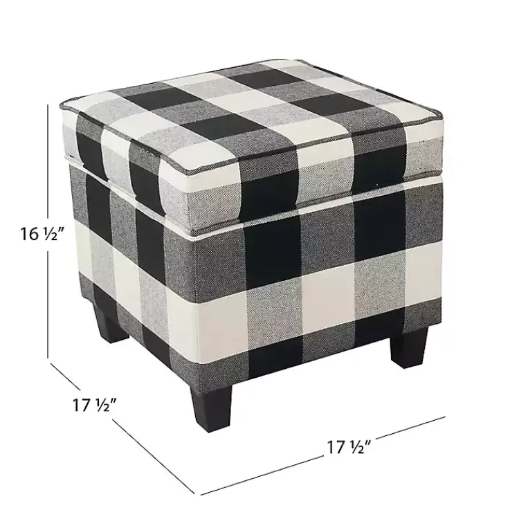 Kirklands Home Benches & Ottomans|Cream Buffalo Plaid Upholstered Storage Ottoman