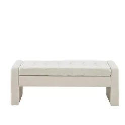 Kirklands Home Benches & Ottomans|Cream Button Tufted Upholstered Storage Bench Ivory