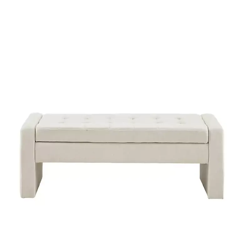 Kirklands Home Benches & Ottomans|Cream Button Tufted Upholstered Storage Bench Ivory