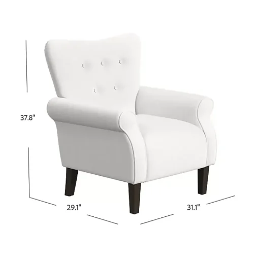 Kirklands Home Accent Chairs|Cream Button-Tufted Rolled Arm Accent Chair White