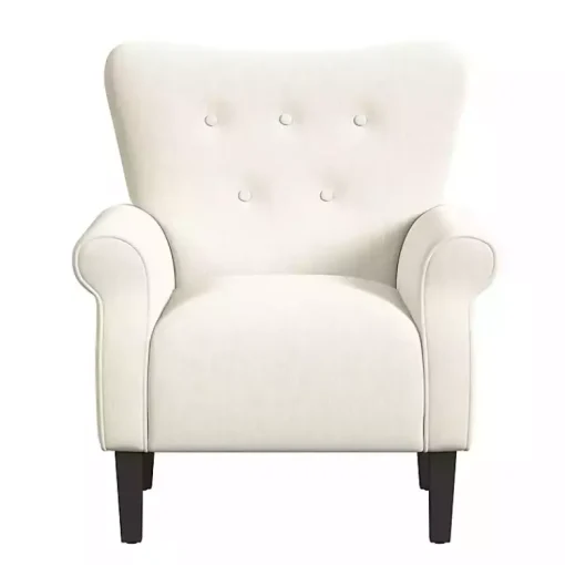 Kirklands Home Accent Chairs|Cream Button-Tufted Rolled Arm Accent Chair White