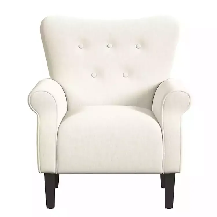 Kirklands Home Accent Chairs|Cream Button-Tufted Rolled Arm Accent Chair White