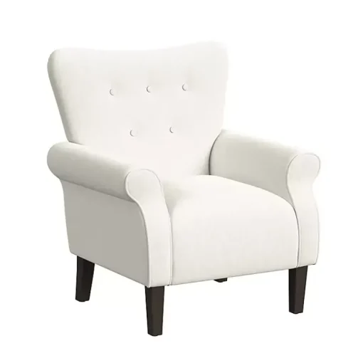 Kirklands Home Accent Chairs|Cream Button-Tufted Rolled Arm Accent Chair White