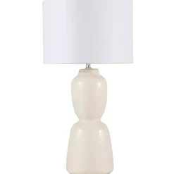 Kirklands Home Table Lamps|Cream Ceramic Rounded Hourglass Table Lamp