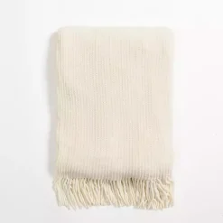 New Cream Chenille Ribbed Throw Blankets & Throws