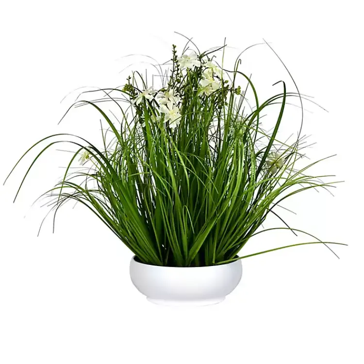 Hot Cream Cosmos and Grass in White Pot, 21 in. Arrangements & Greenery