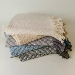 Hot Cream Cross-Stitch Woven Throw Blankets & Throws