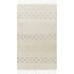 Kirklands Home Area Rugs|Cream Diamond Tassel Wool Area Rug, 5x7 Ivory