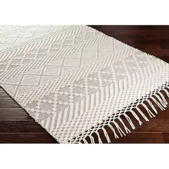 Kirklands Home Area Rugs|Cream Diamond Tassel Wool Area Rug, 5x7 Ivory