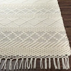 Kirklands Home Area Rugs|Cream Diamond Tassel Wool Area Rug, 5x7 Ivory