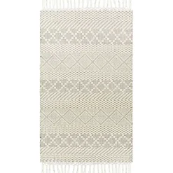 Kirklands Home Area Rugs|Cream Diamond Tassel Wool Area Rug, 8x10 Ivory