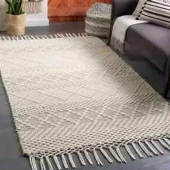 Kirklands Home Area Rugs|Cream Diamond Tassel Wool Area Rug, 8x10 Ivory