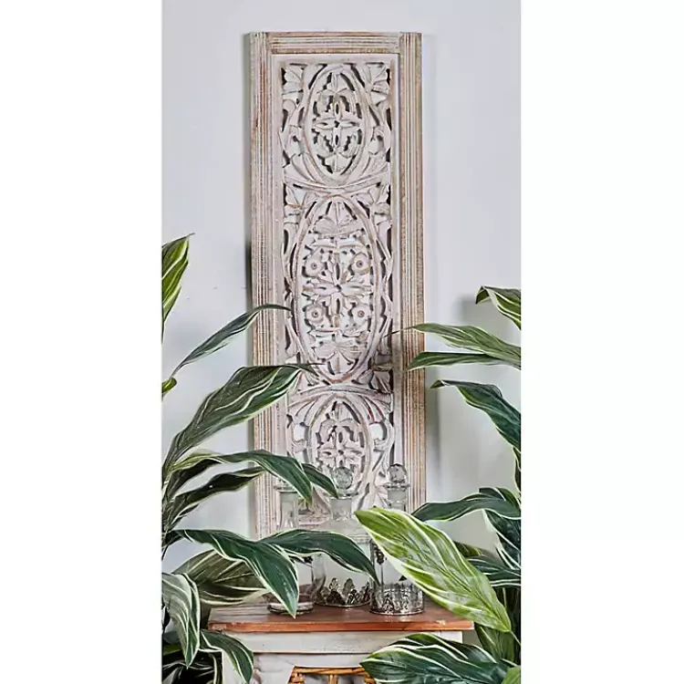 Kirklands Home Wall Plaques|Cream Distressed Carved Floral Wall Plaque