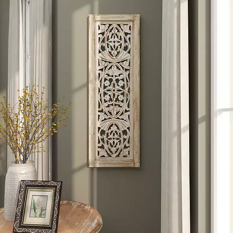 Kirklands Home Wall Plaques|Cream Distressed Carved Floral Wall Plaque