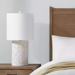 Kirklands Home Table Lamps|Cream Embossed Floral Table Lamp White