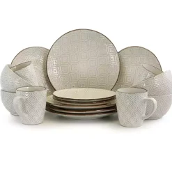 Kirklands Home Dinnerware|Cream Embossed 16-pc. Dinnerware Set Ivory