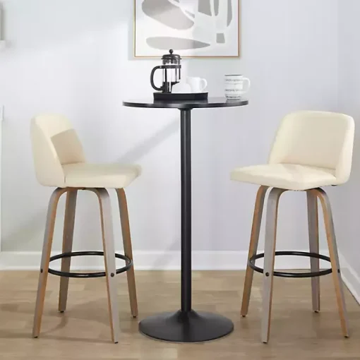 Kirklands Home Bar Stools & Counter Height Stools|Cream Faux Leather Torino Bar Stools, Set of 2 Ivory