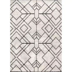 Kirklands Home Area Rugs|Cream Geometric Diamonds Fringed Area Rug, 7x10