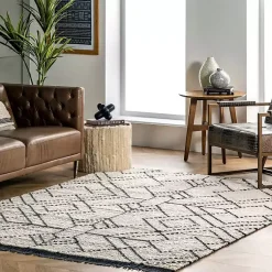 Kirklands Home Area Rugs|Cream Geometric Diamonds Fringed Area Rug, 7x10