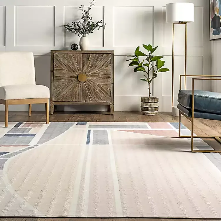 Kirklands Home Area Rugs|Cream Geometric Shapes Washable Area Rug, 8x10