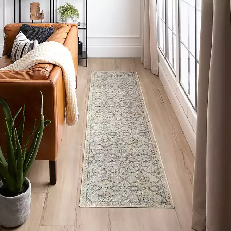 Kirklands Home Area Rugs|Cream Granary Floral Runner, 2x8 Ivory