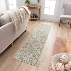 Kirklands Home Area Rugs|Cream Granary Floral Runner, 2x10 Ivory