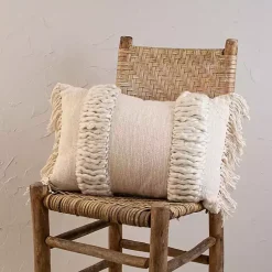 Best Cream Hand Woven Fringe Ends Lumbar Pillow Pillows