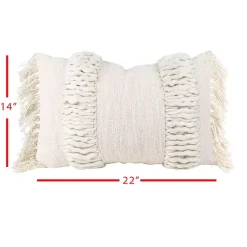 Best Cream Hand Woven Fringe Ends Lumbar Pillow Pillows