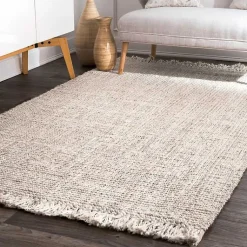 Kirklands Home Area Rugs|Cream Hand Woven Looped Jute Area Rug, 5x7 Ivory