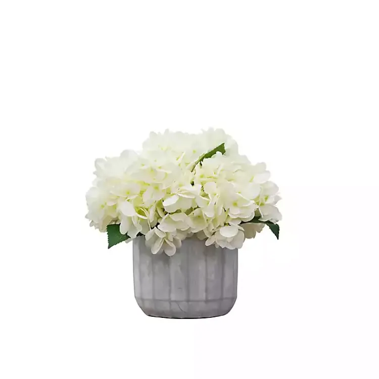 Cream Hydrangea Arrangement in Cement Planter Arrangements & Greenery
