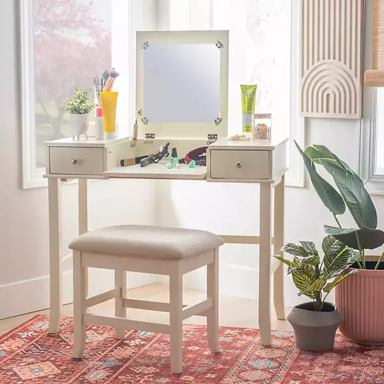 Kirklands Home Dressers & Chests|Cream Jennifer Flip-Top 2-pc. Vanity Set White