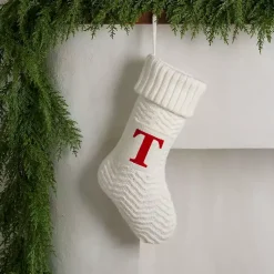Cream Knit Monogram T Christmas Stocking Monogram Seasonal Decor