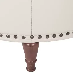 Kirklands Home Benches & Ottomans|Cream Leather Antique Nailhead Storage Ottoman Ivory